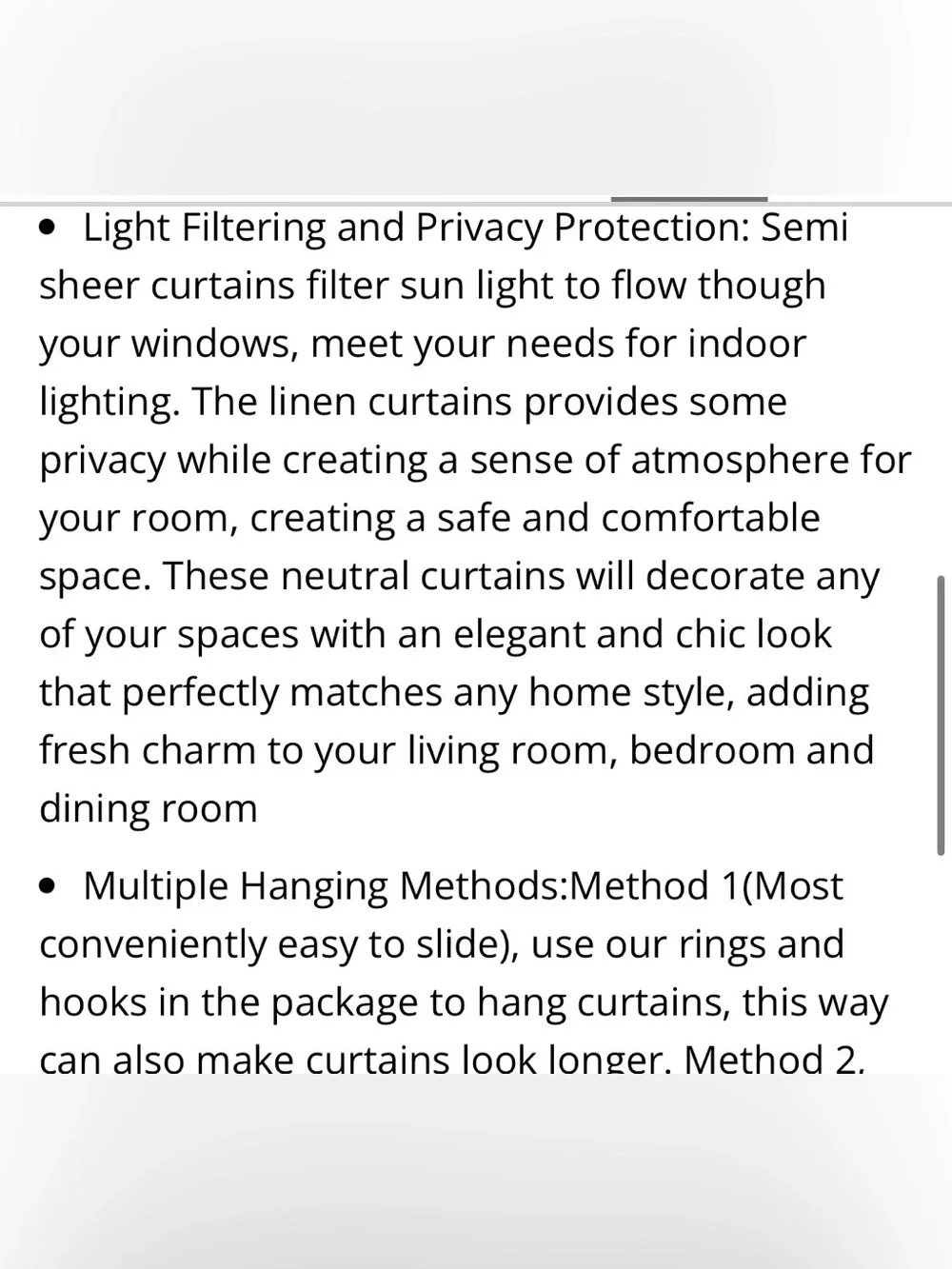 Natural Linen Light-Filtering Semi-Sheer Curtains with Rings & Clips 90” IVORY